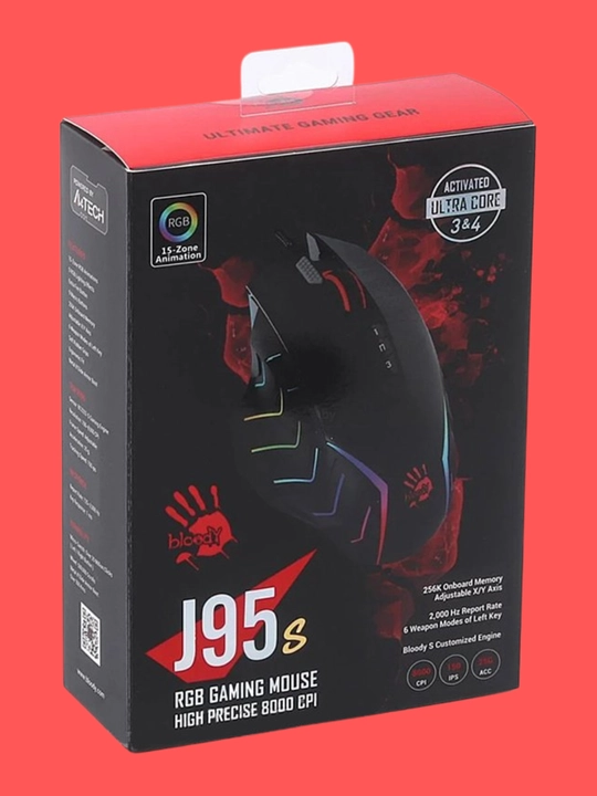Bloody J95s игровая мышь с RGB подсветкой, 8000 CPI, 9 кнопок, Light Strike, макросы