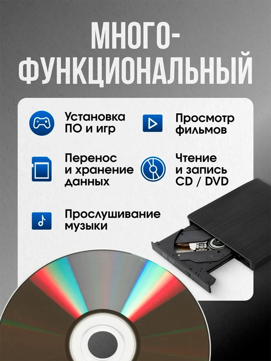 Внешний привод дисковод Type-C USB 3.0 для ноутбука и пк CD DVD