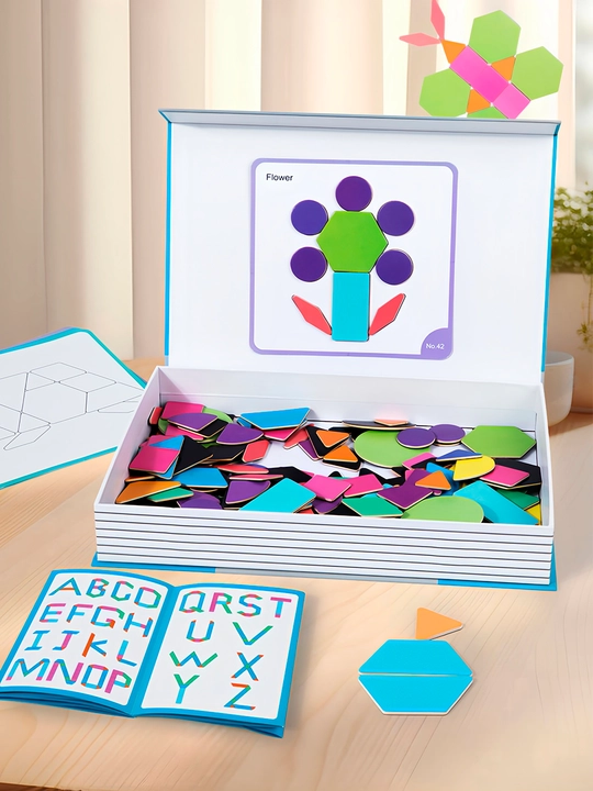 Ta'limiy yog'och jumboq o'yini Tangram, magnitli, tangram vazifalar bilan, tetris