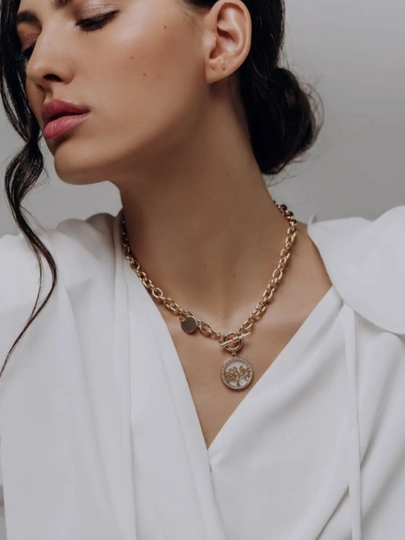 Ожерелье, колье женское, цепочка чокер, кулон на шею — SELEXIS-NECKX-БРОНЗ