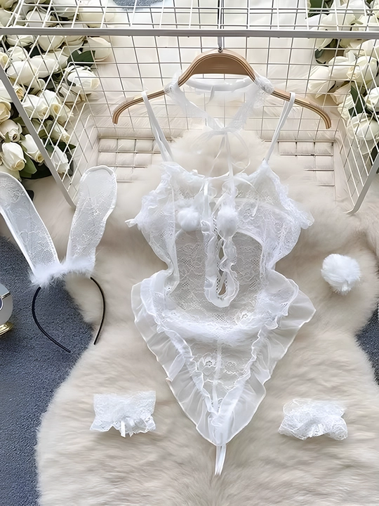 Пеньюар кружевной, комплект женской пижамы, костюм зайчик - 