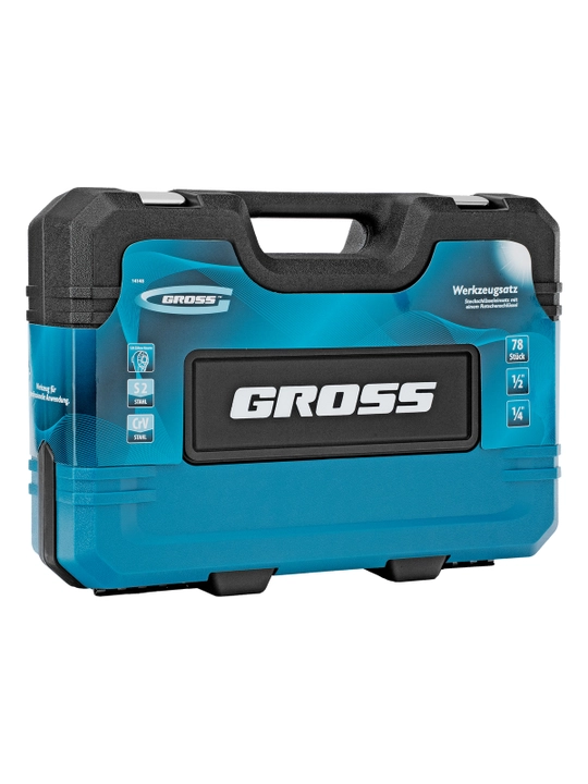 Набор инструментов GROSS, 1/4, 1/2, CrV, 120 зубьев, 78 предметов, 14148