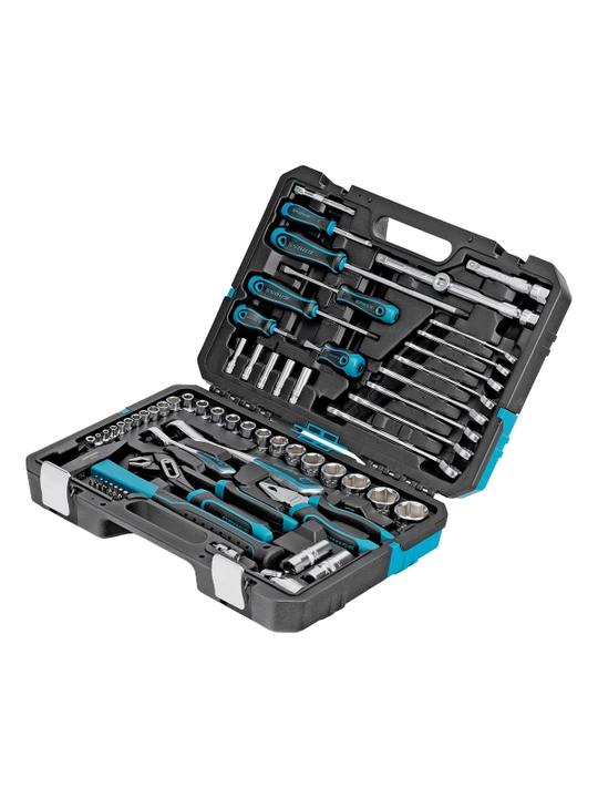 Набор инструментов GROSS, 1/4", 1/2", CrV, 120 зубьев, 76 предметов, 14156