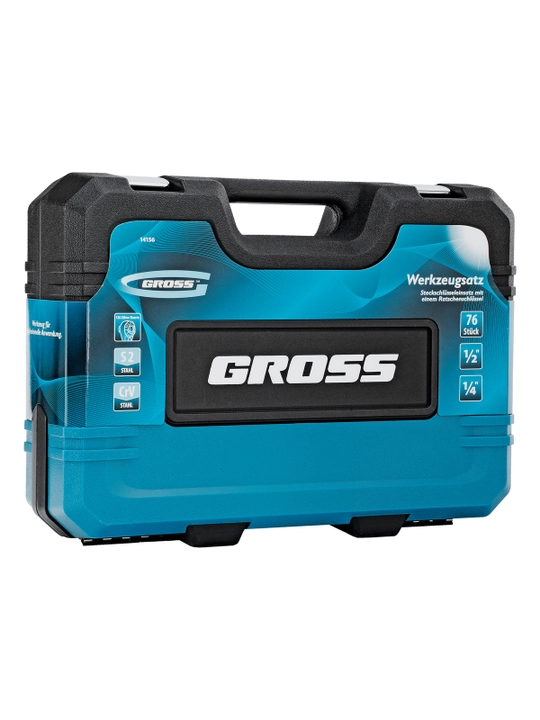 Набор инструментов GROSS, 1/4", 1/2", CrV, 120 зубьев, 76 предметов, 14156