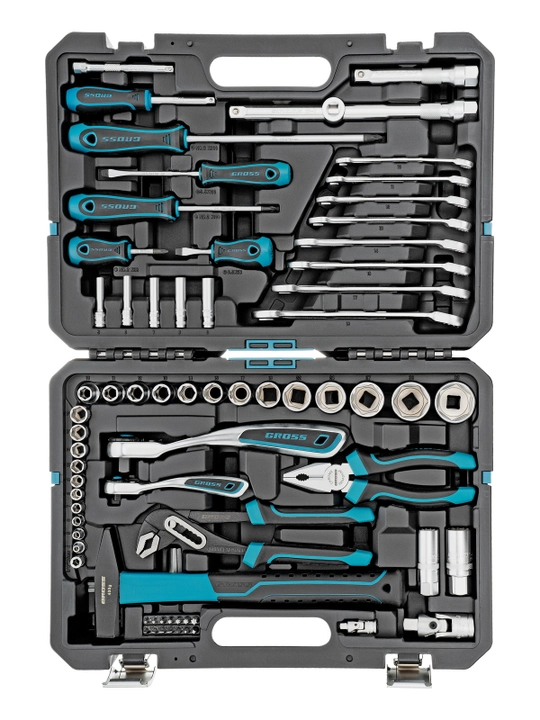 Набор инструментов GROSS, 1/4", 1/2", CrV, 120 зубьев, 76 предметов, 14156
