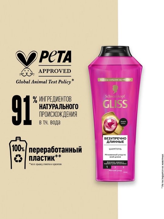 Шампунь Gliss Безупречно длинные, с биотин комплексом и экстрактом пиона, 400 мл - 