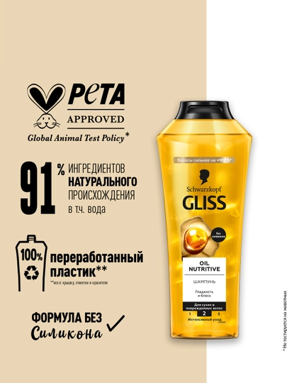 Шампунь Gliss Oil Nutritive, с Omega-9 и Маслом Марулы, для волос нуждающихся в питании, 400 мл - 
