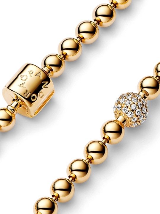 Браслет Pandora Beads & Pavé с золотистыми бусинами и сияющей вставкой 568342C01