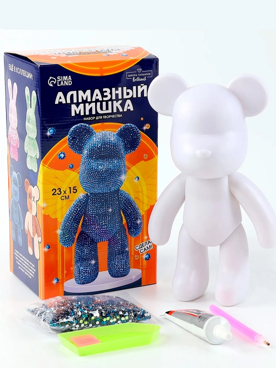 Алмазная мозаика на фигурке, с полным заполнением, «Медведь», синий