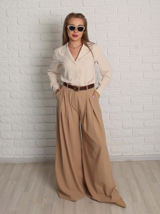 Suniy ipakdan oversize bluzka, yelkasi tushirilgan, S-L