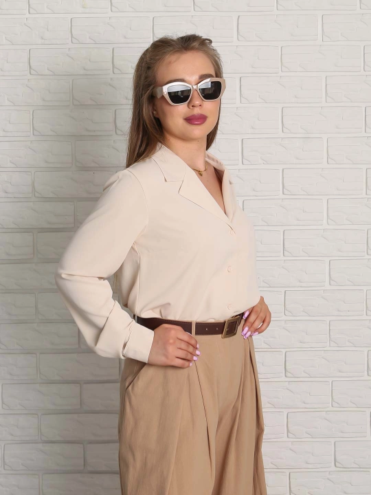 Suniy ipakdan oversize bluzka, yelkasi tushirilgan, S-L