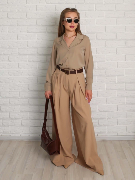 Suniy ipakdan oversize bluzka, yelkasi tushirilgan, S-L