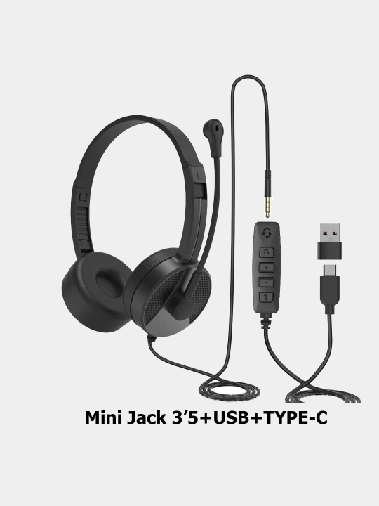 Универсальные наушники гарнитура BDL, 3 в 1, AUX + USB + Type C, черные - 