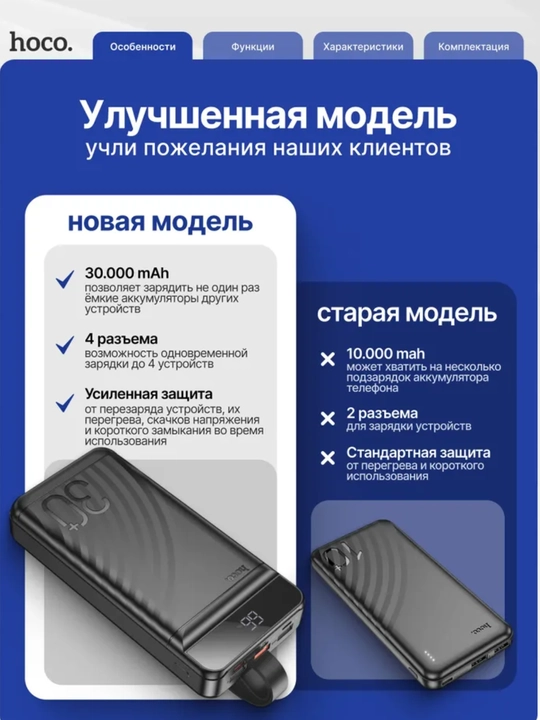 Tashqi akkumulyator Hoco Q34/Q37/Q32, 10000 mA/soat, portativlo, 22.5 Vt