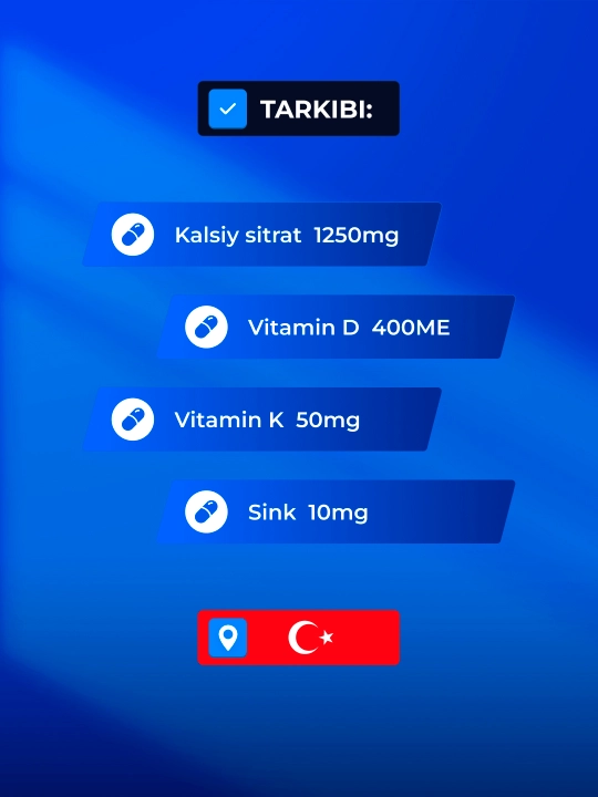 Kalsiy, vitamin D3, K2 va sink suyaklar va bo'g'imlar uchun, Damaar Durabon, 30 ta tabletka