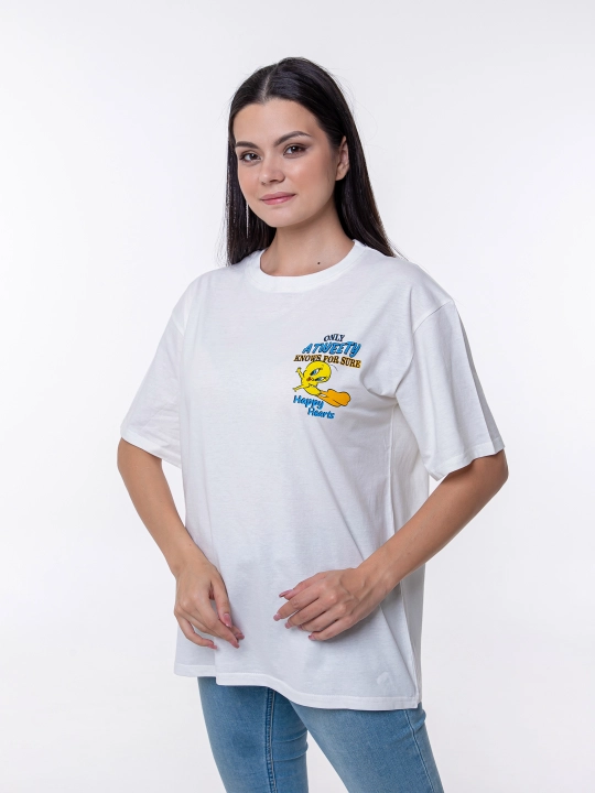 Ayollar oversayz futbolkasi, 100% paxta, printli bazaviy kiyim