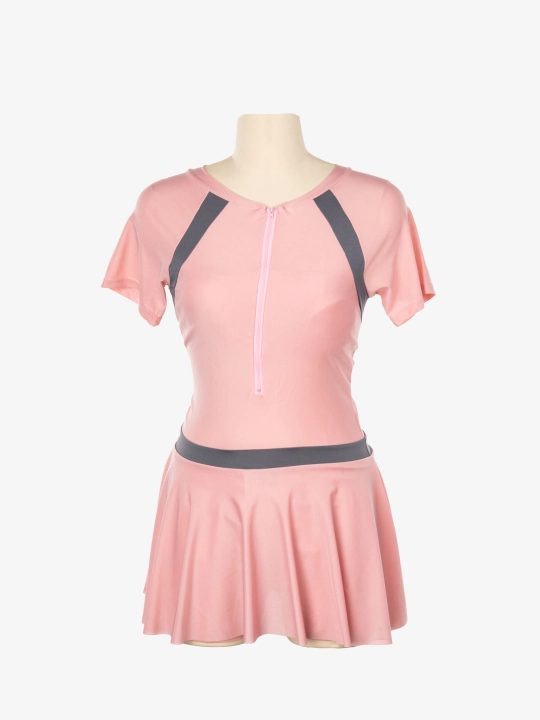 Ayollar uchun bir qismli suzish kostyumi, qora, pushti