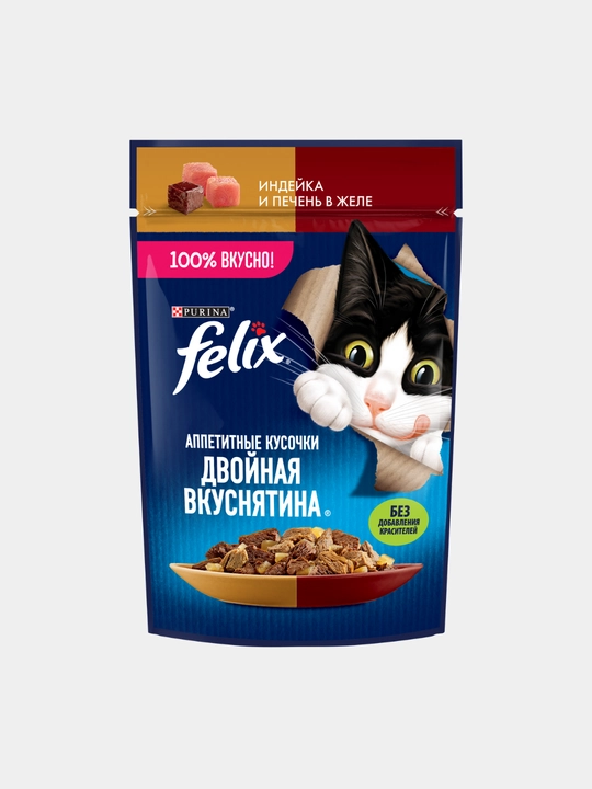 Влажный корм для кошек Felix, разные вкусы с двойной начинкой, 75 гр