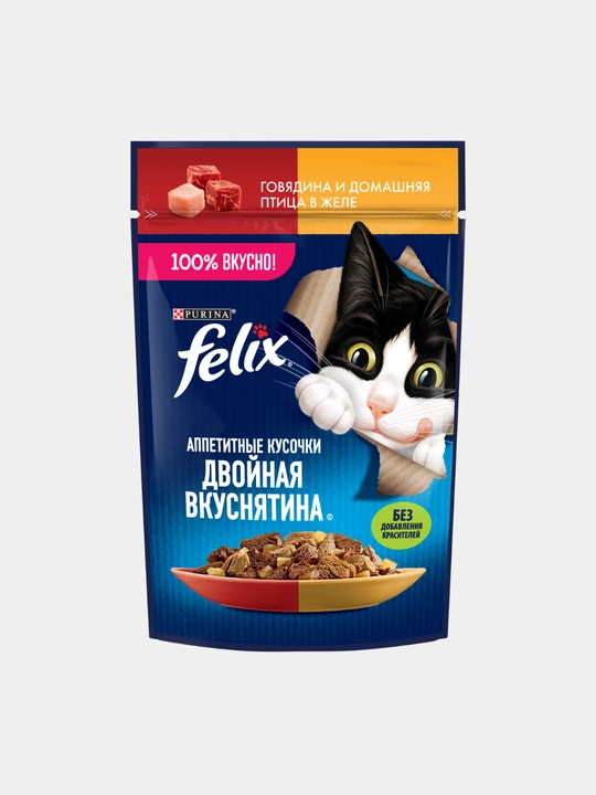 Влажный корм для кошек Felix, разные вкусы с двойной начинкой, 75 гр