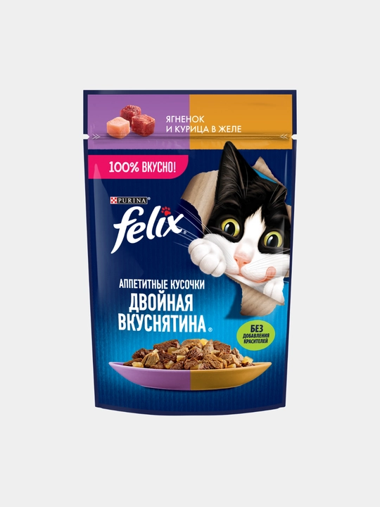 Влажный корм для кошек Felix, разные вкусы с двойной начинкой, 75 гр