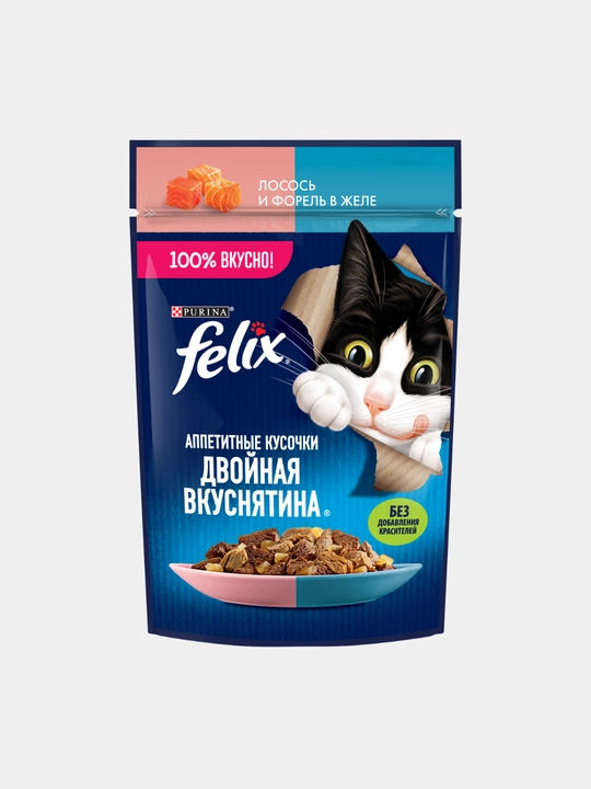 Влажный корм для кошек Felix, разные вкусы с двойной начинкой, 75 гр