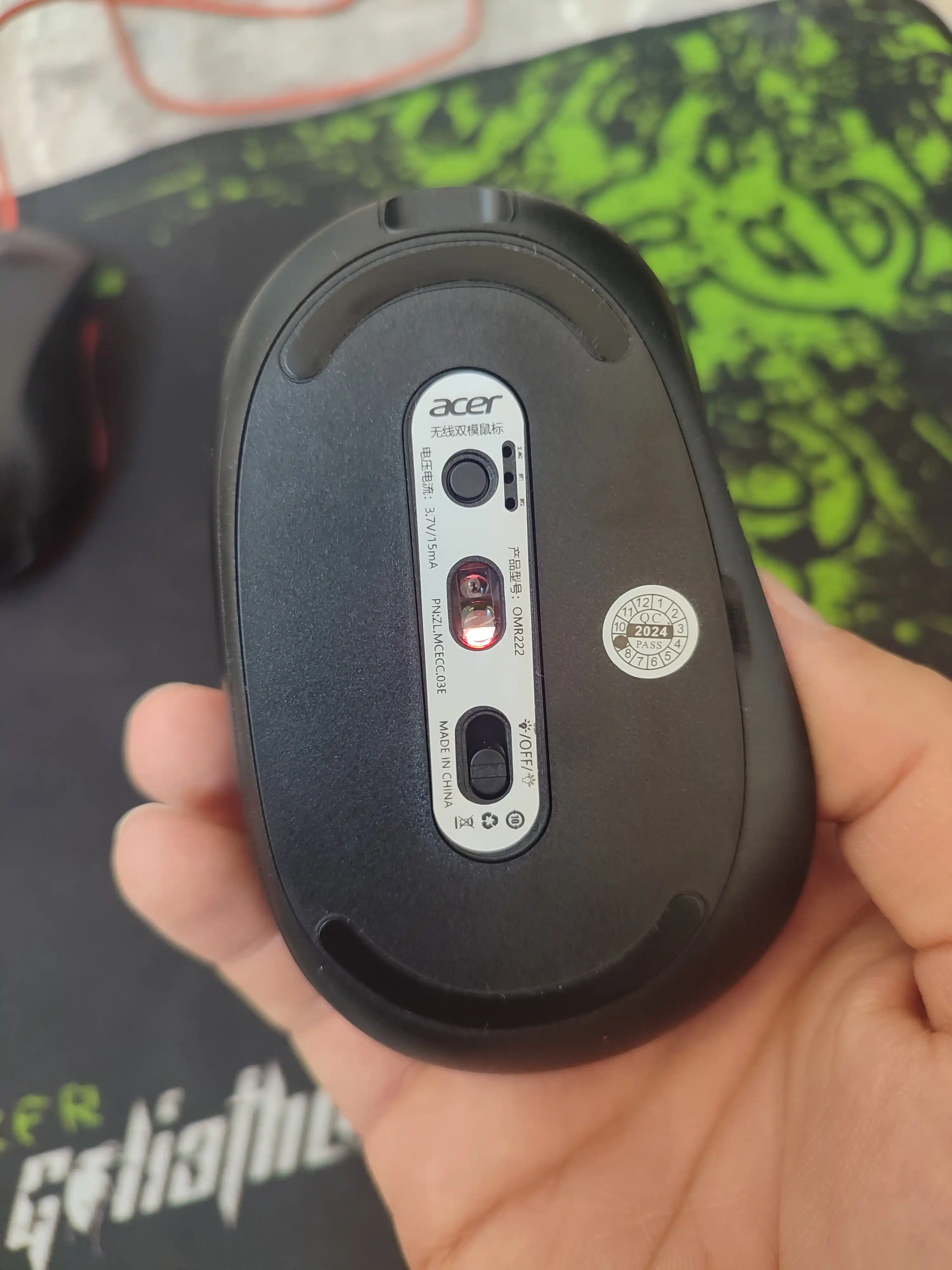 Simsiz kompyuter mini-sichqonchasi ACER, 2 rejim Bluetooth +2.4G, RGB orqa yorug'lik bilan