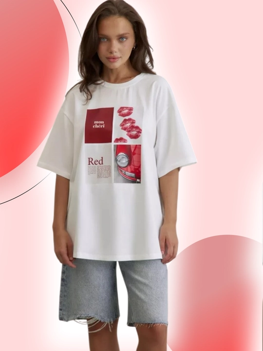 Футболка женская с принтом "Mon Chéri Red", 100% из Хлопка