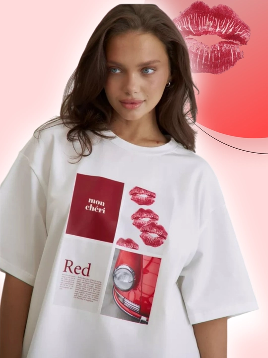Футболка женская с принтом "Mon Chéri Red", 100% из Хлопка