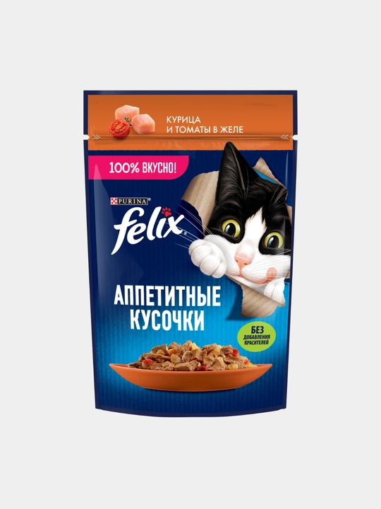 Влажный корм для кошек Felix, аппетитные кусочки в желе, разные вкусы, пауч 75гр