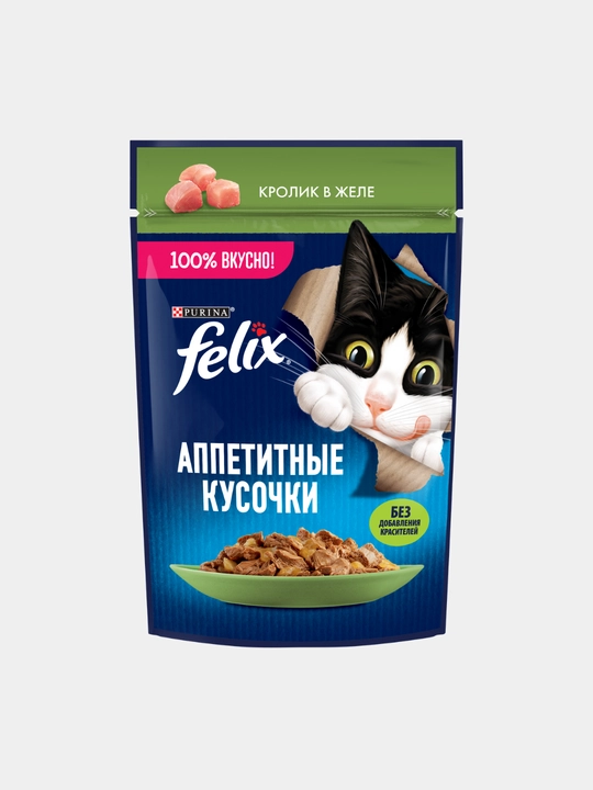 Влажный корм для кошек Felix, аппетитные кусочки в желе, разные вкусы, пауч 75гр