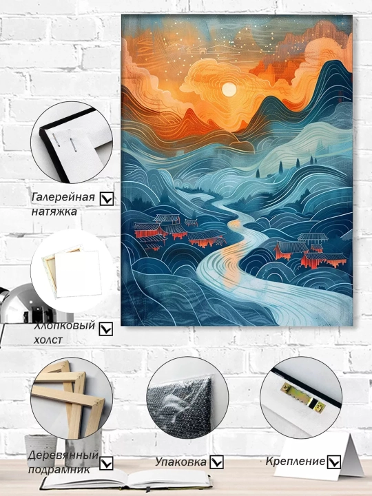 Interyer rasm ARTERY, holstga bosilgan kartina, yog‘och podramnikli poster, 40 × 50 sm