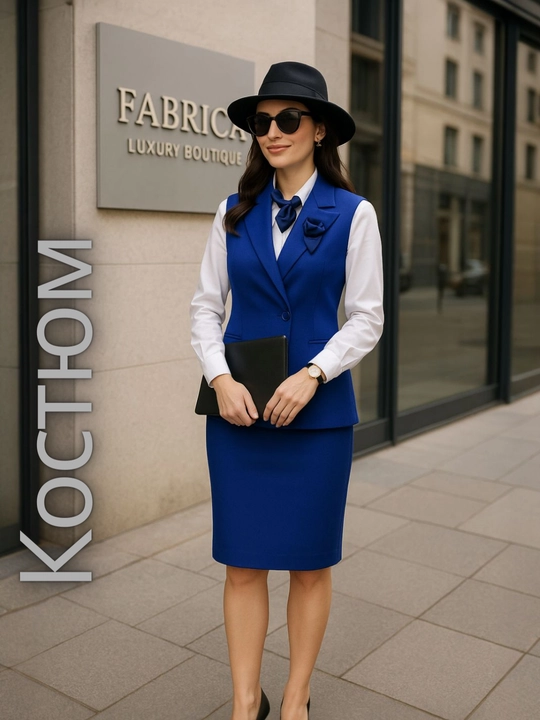 Костюм жилет с юбкой, женский, офисный