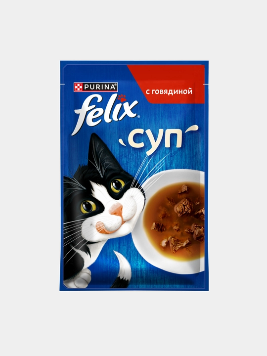Влажный корм для кошек Felix суп, жидкое лакомство в виде супа, разные вкусы, 48 гр
