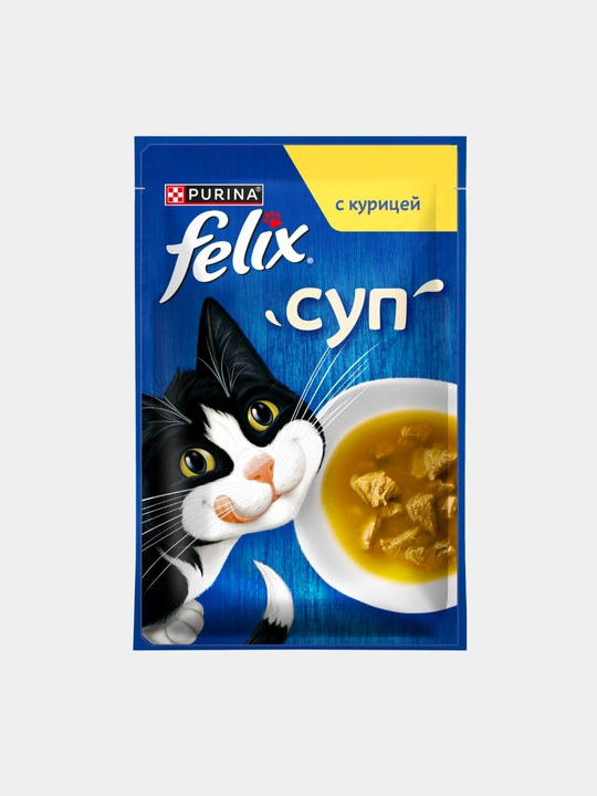 Влажный корм для кошек Felix суп, жидкое лакомство в виде супа, разные вкусы, 48 гр