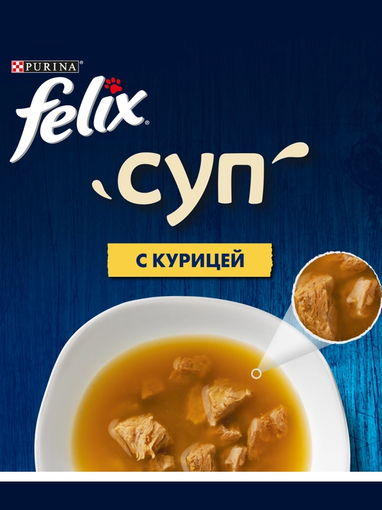 Влажный корм для кошек Felix суп, жидкое лакомство в виде супа, разные вкусы, 48 гр