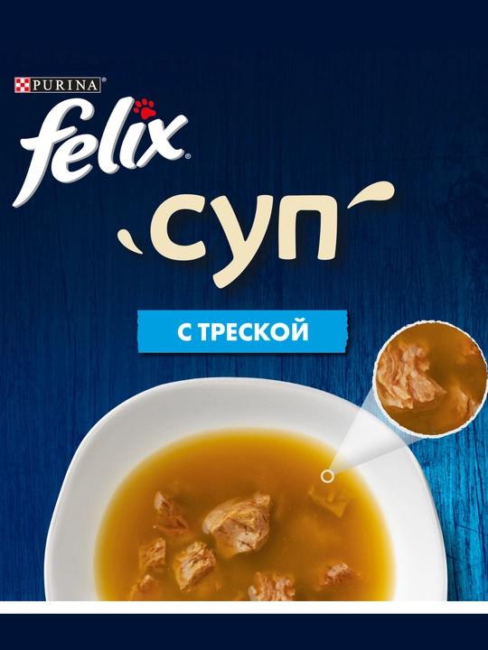 Влажный корм для кошек Felix суп, жидкое лакомство в виде супа, разные вкусы, 48 гр