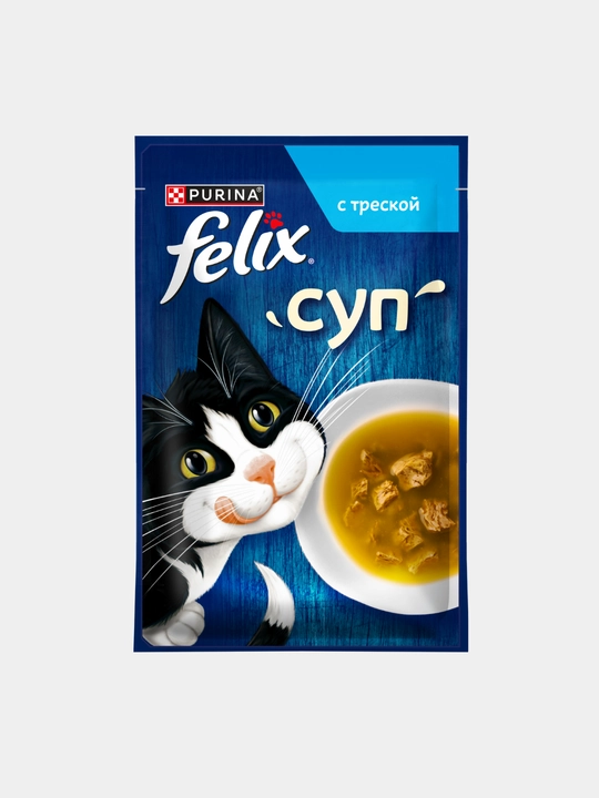 Влажный корм для кошек Felix суп, жидкое лакомство в виде супа, разные вкусы, 48 гр