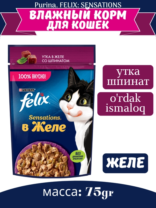 Влажный корм для кошек Felix Sensations, двойная начинка, разные вкусы, 75 г - 