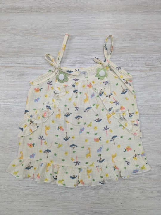 1 yoshdan 6 yoshgacha bo‘lgan qizlar uchun gul bosilgan yozgi to‘plam, muslin
