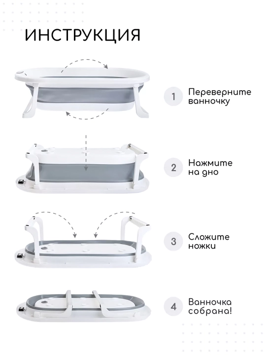 Ванночка для купания новорожденных, складная, с термометром, ковшом, ведром