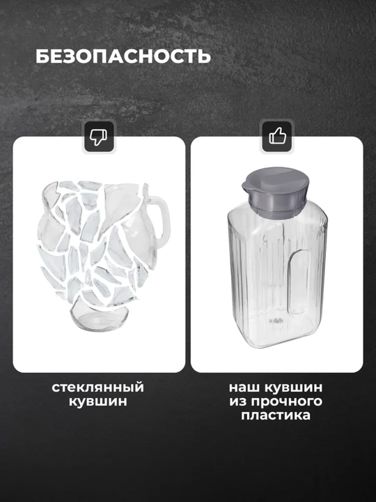 Suv va ichimliklar uchun grafin, kuvshin, qopqoqli 