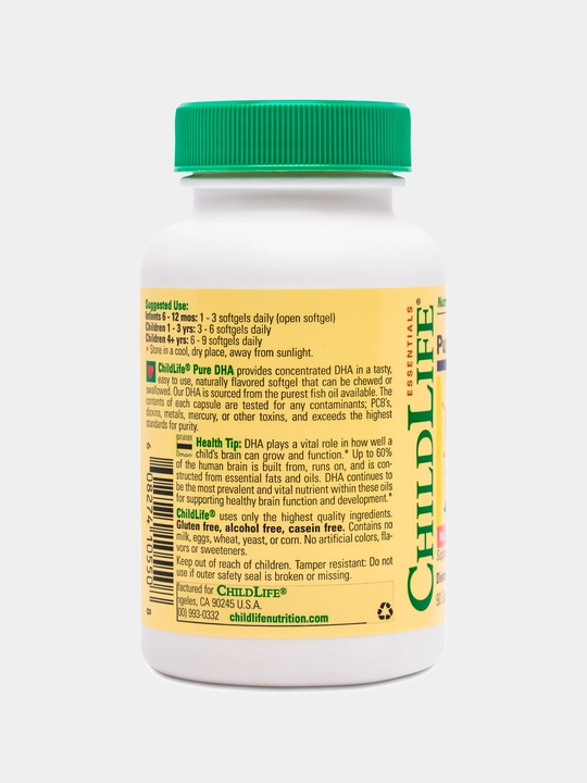 ChildLife Essentials, Рыбий жир для развития мозга детей (Pure DHA), 90 капсул