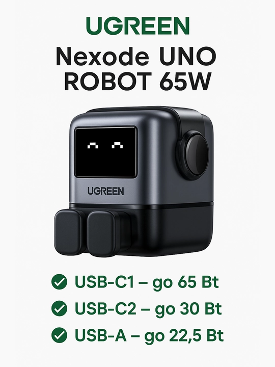 Зарядное устройство UGREEN Nexode UNO ROBOT 65 Вт GaN - 