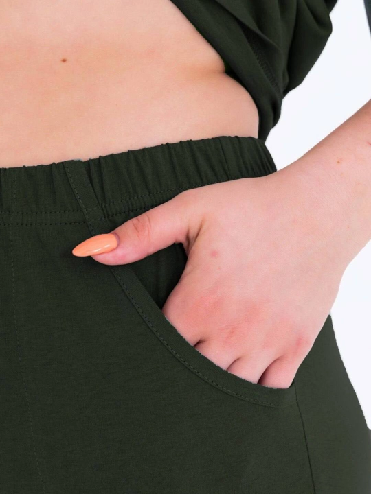 Ayollar uy kastyumi, 100% paxta, bridjli va cho'ntakli pijama to‘plami