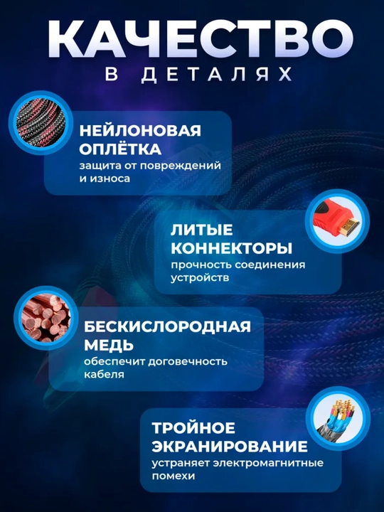 Кабель HDMI 1,5 м, 3 м, 5 м Ultra HD 4K, ARC, Ethernet, FullHD 1080p, 3D