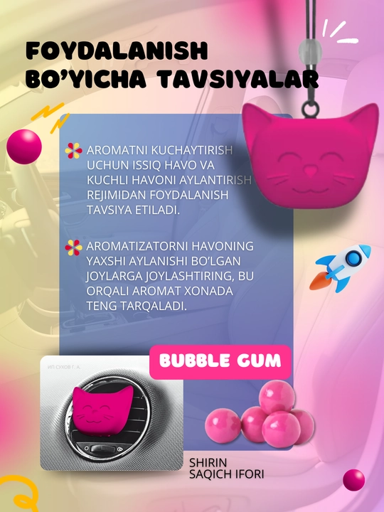 Avtomobil aromatizatori Dr. Marcus Cosmic Cat, oynaga yoki deflektorga osiladigan