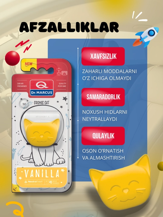 Avtomobil aromatizatori Dr. Marcus Cosmic Cat, oynaga yoki deflektorga osiladigan