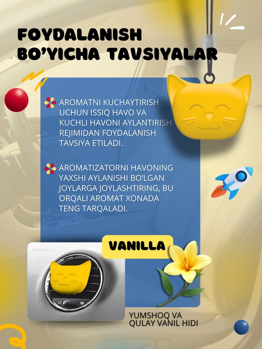 Avtomobil aromatizatori Dr. Marcus Cosmic Cat, oynaga yoki deflektorga osiladigan