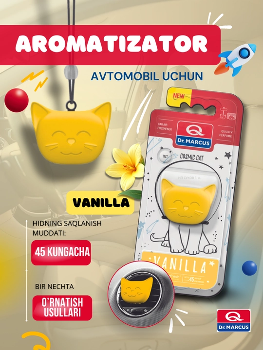 Avtomobil aromatizatori Dr. Marcus Cosmic Cat, oynaga yoki deflektorga osiladigan