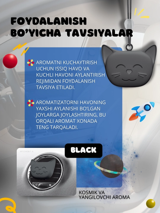 Avtomobil aromatizatori Dr. Marcus Cosmic Cat, oynaga yoki deflektorga osiladigan